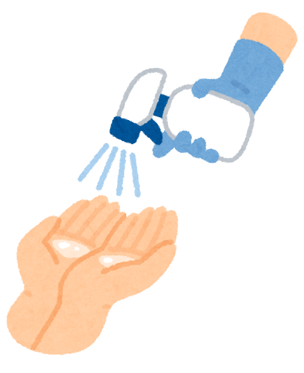 Spraying disinfectant on hands