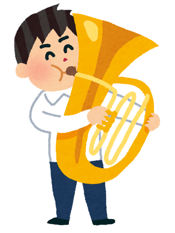 チューバを演奏する男子学生(吹奏楽)