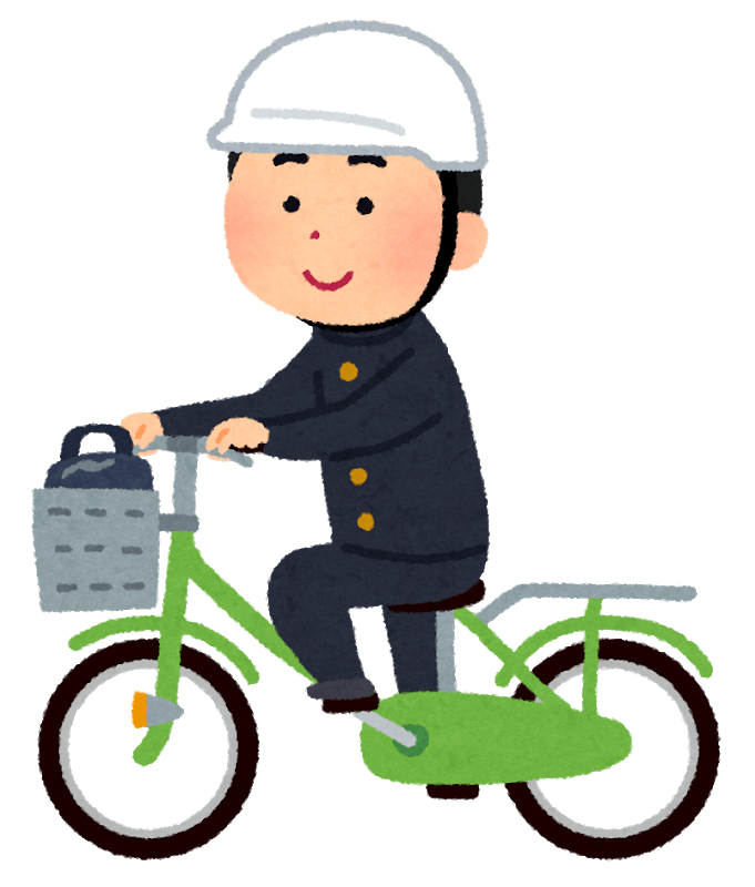 ヘルメットをかぶって自転車通学する学生(男子)