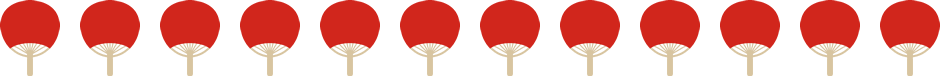 団扇(うちわ)のライン飾り罫線イラスト＜水色-赤＞