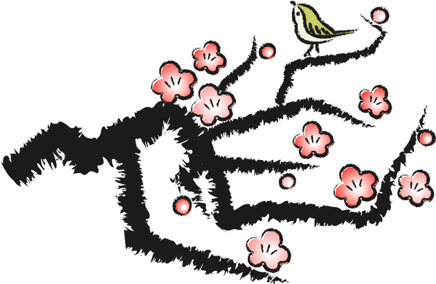梅花树和莺-水墨画画风