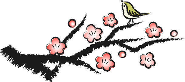 梅花树和莺-水墨画画风