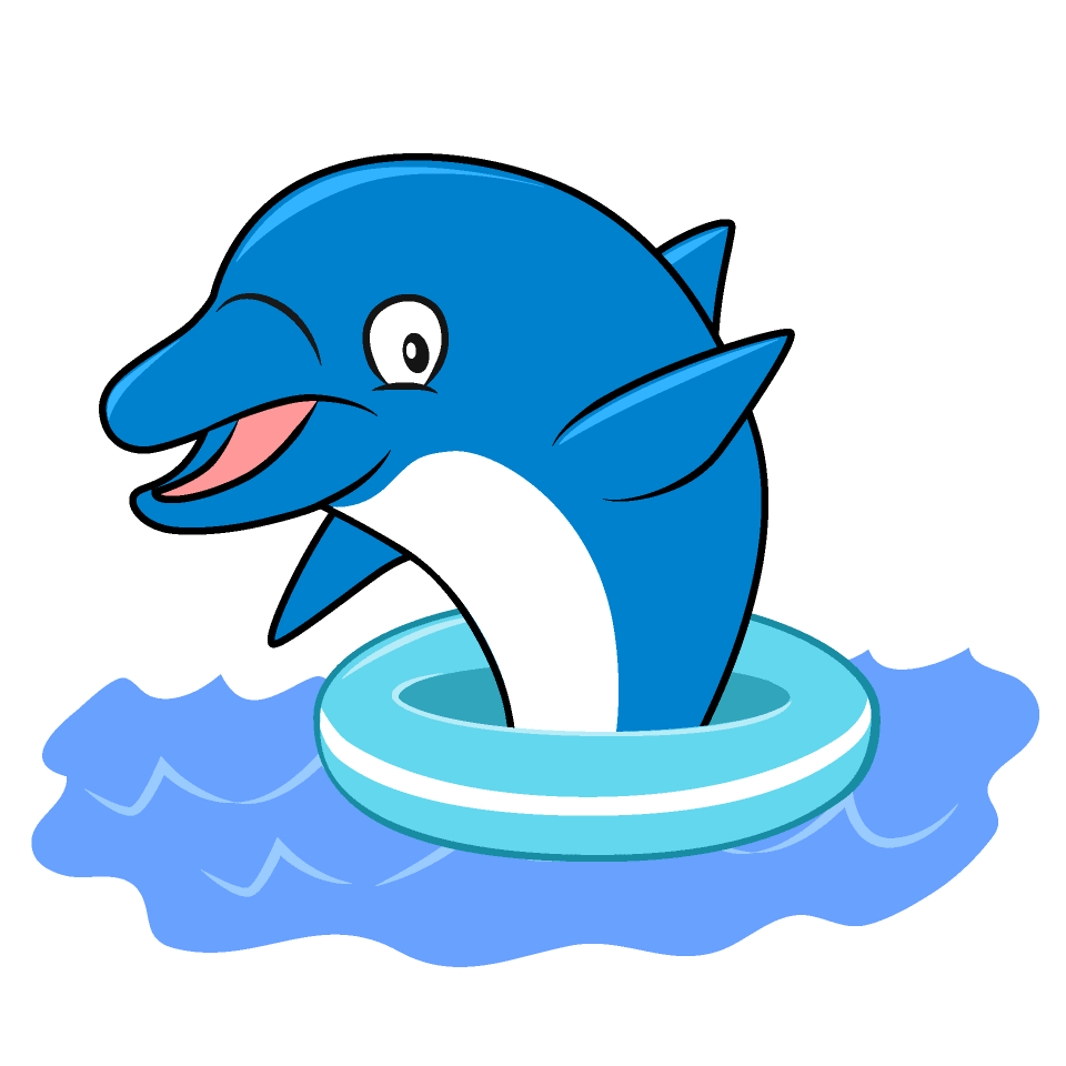 浮き輪で遊ぶイルカ