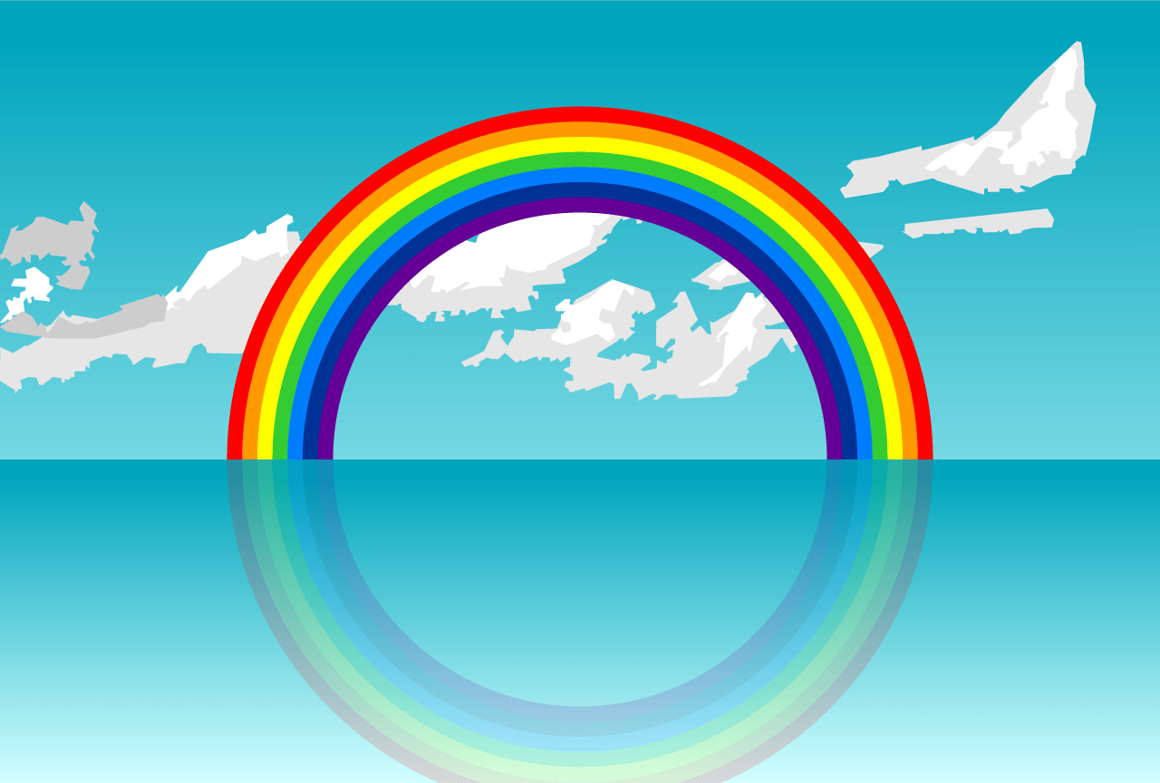 水面に映る虹