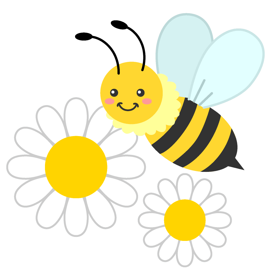 かわいいミツバチとマーガレットの花