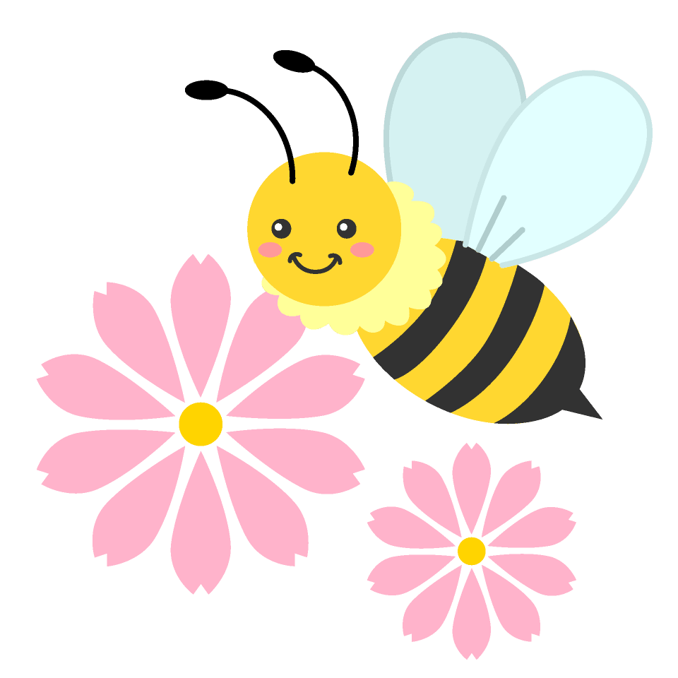 かわいいミツバチとコスモスの花