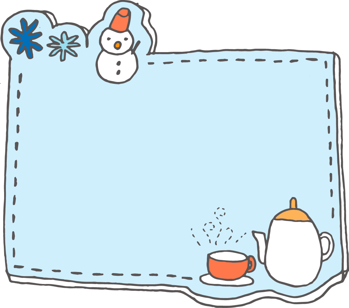 冬季边框插图(雪、茶和结晶)