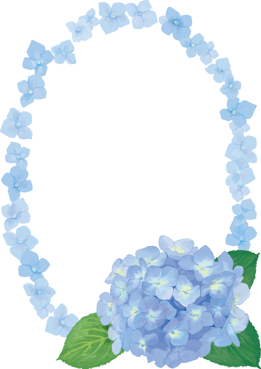 ブルーアジサイの花輪フレーム枠イラスト おしゃれ綺麗 イラスト素材 超多くの無料かわいいイラスト素材