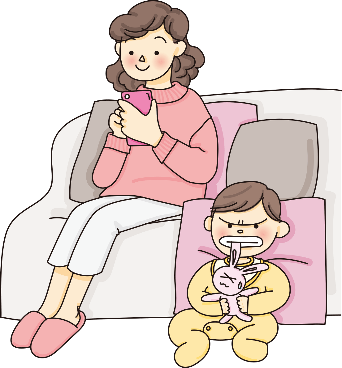 スマホに夢中な母親とイライラする子供のスマホ イラスト素材 超多くの無料かわいいイラスト素材