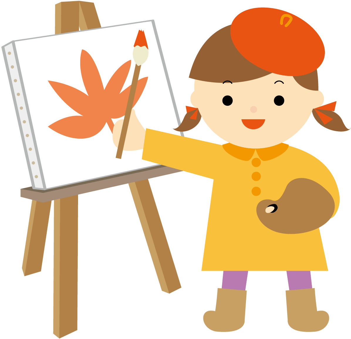 写生大会でベレー帽をかぶって絵を描く女の子 秋 イラスト素材 超多くの無料かわいいイラスト素材