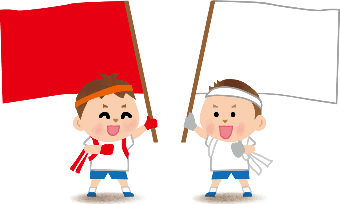 运动会上孩子们拿着大旗在助威比赛
