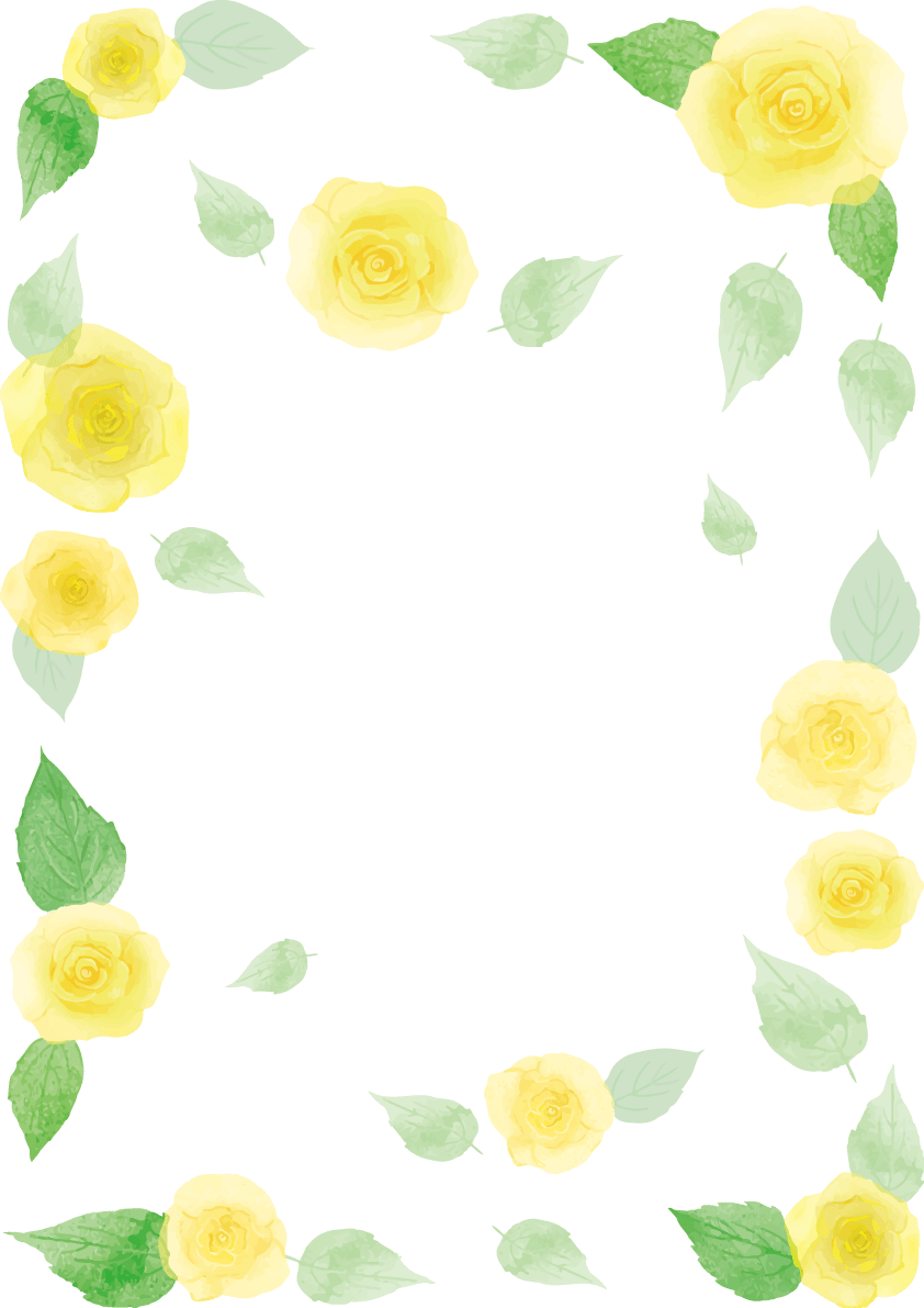 幸せの黄色い薔薇おしゃれ水彩画風-縦のフレーム枠