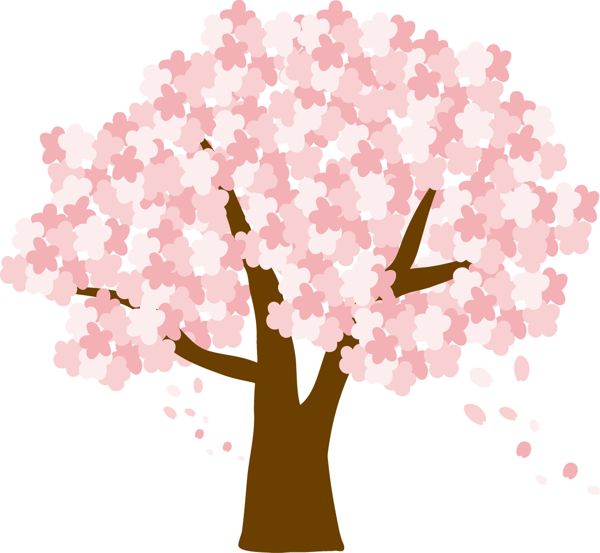 かわいい桜の花びらが舞う大きな桜の木