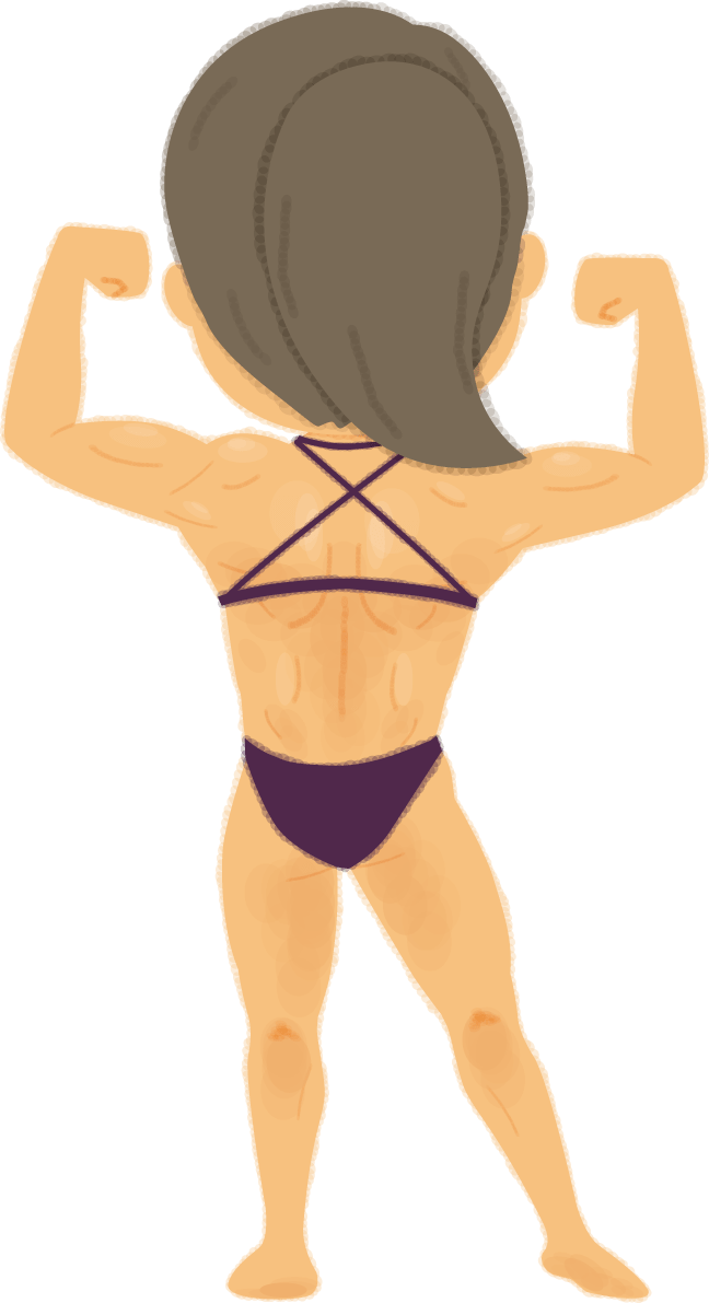 ボディビルダー女性が後ろを向き背中の筋肉をアピール／運動