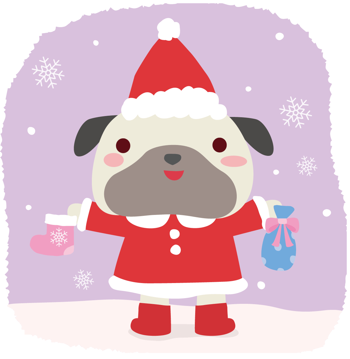 パグ 犬 サンタクロースのクリスマスかわいい動物 イラスト素材 超多くの無料かわいいイラスト素材