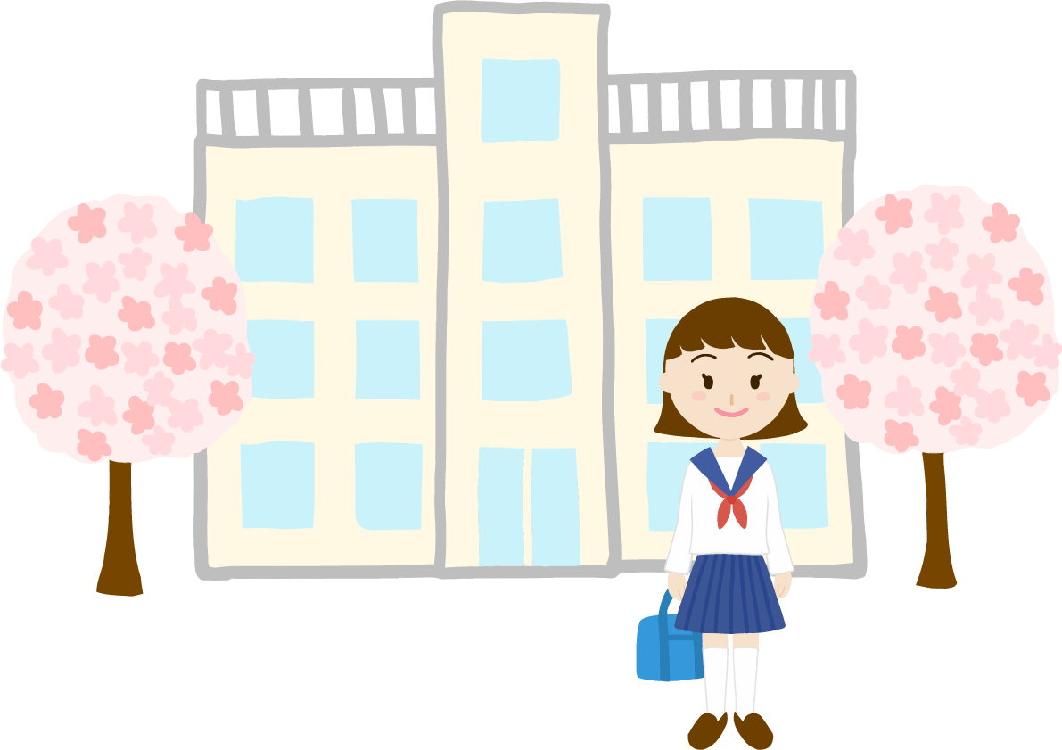 桜を背景に中高学生女の子が進学し入学する イラスト素材 超多くの無料かわいいイラスト素材