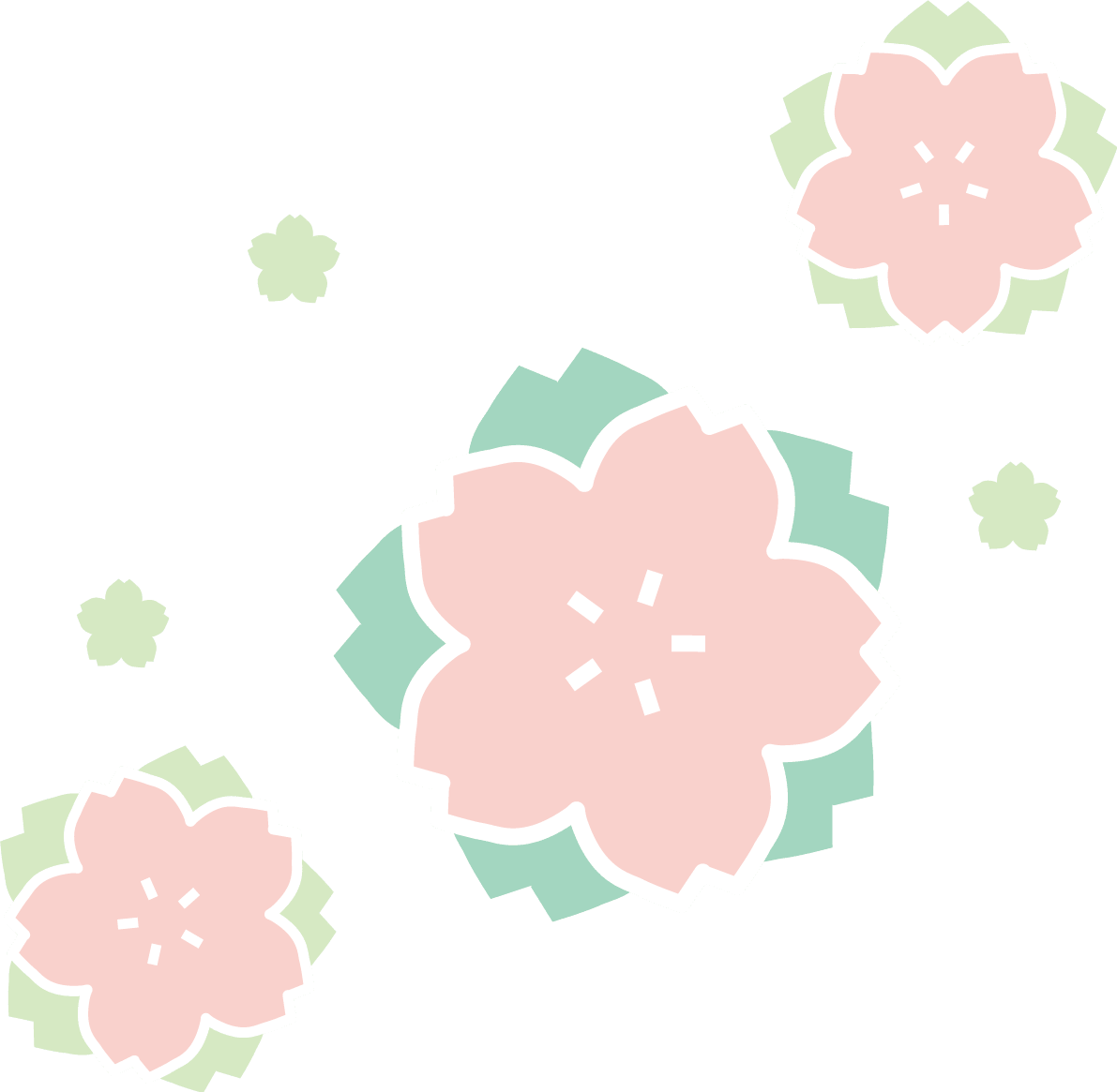 淡いピンクと緑の桜の模様イラスト-ワンポイント(フリー