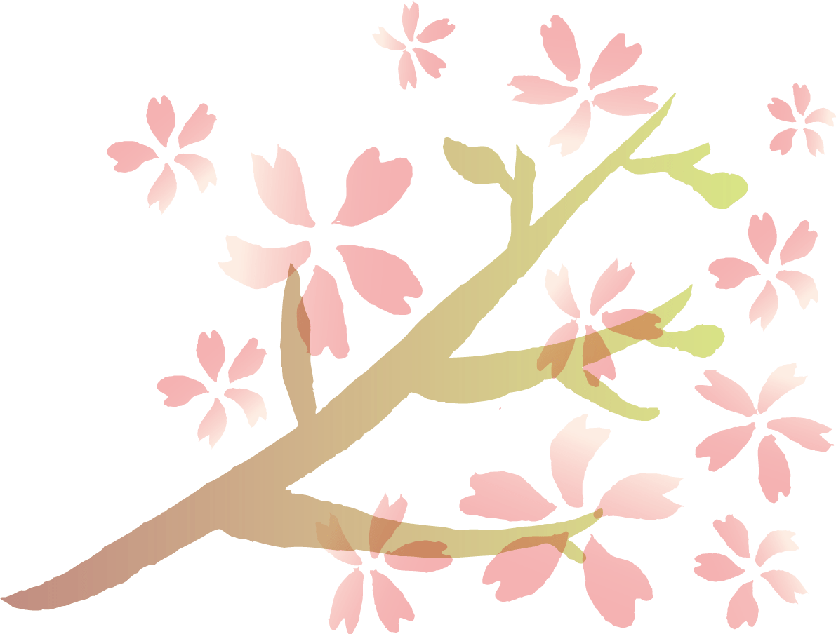 透け感のあるグラデーションの桜の枝-和風(筆-墨)桜