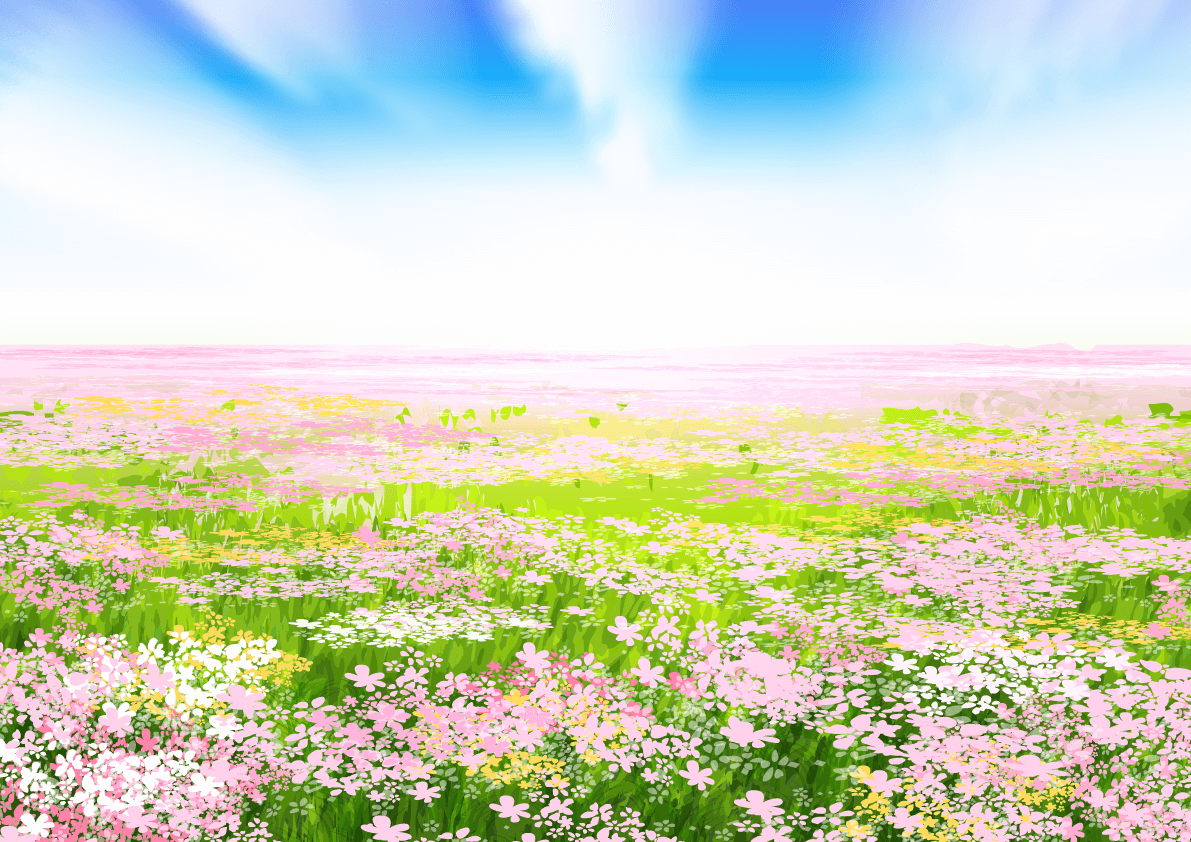 鮮やかなお花畑の背景イラスト／夏