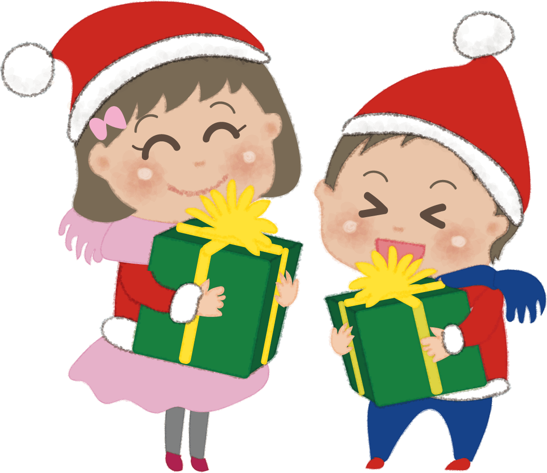 クリスマスプレゼントを抱く子どもの姉妹兄弟 イラスト素材 超多くの無料かわいいイラスト素材