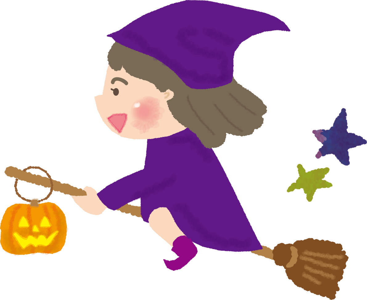 「ハロウィンのかわいい魔女少女ホウキに乗る」イラスト素材 超多くの無料かわいいイラスト素材