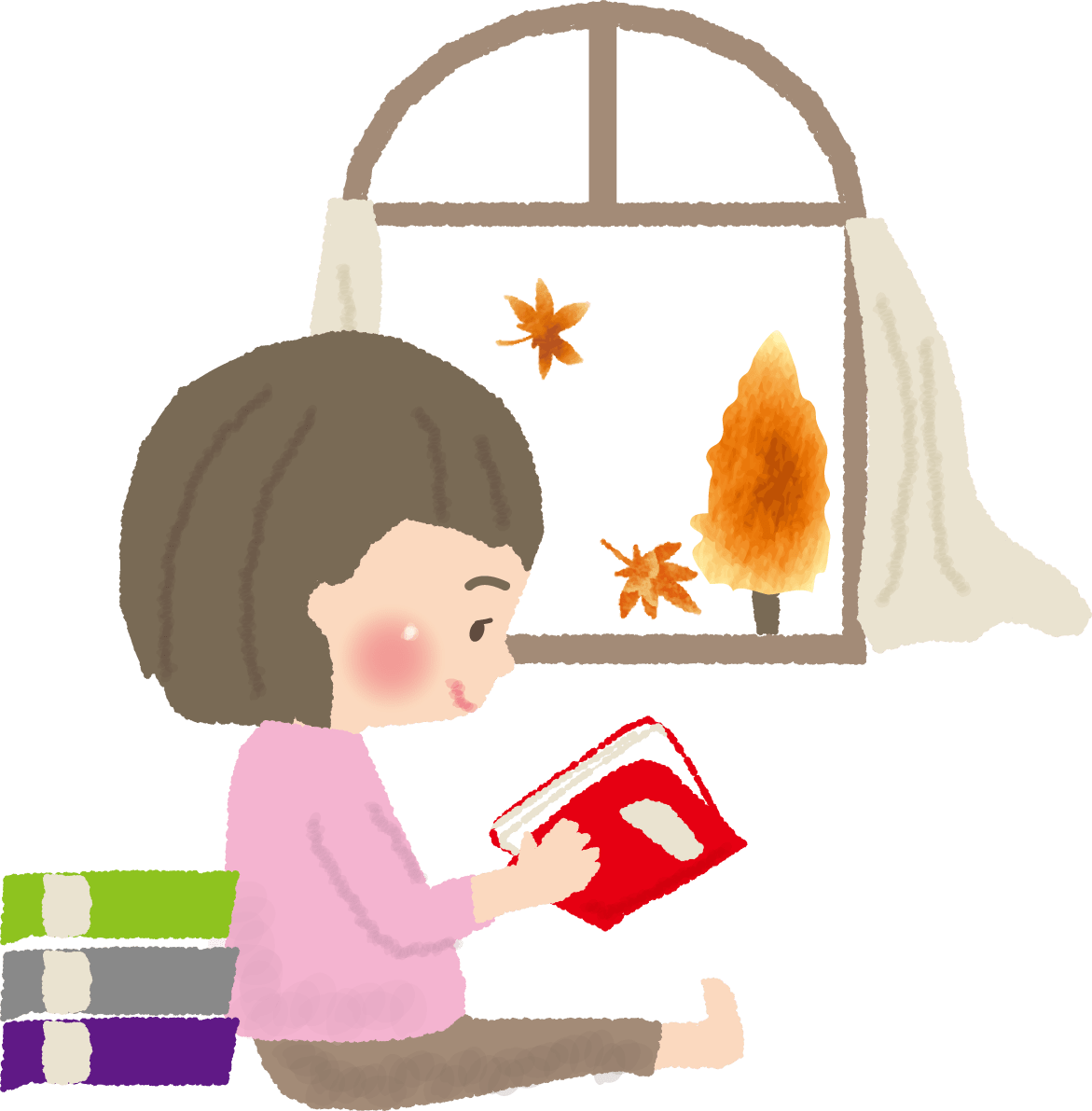 秋に読書をする子ども 女の子 イラスト 秋 イラスト素材 超多くの無料かわいいイラスト素材