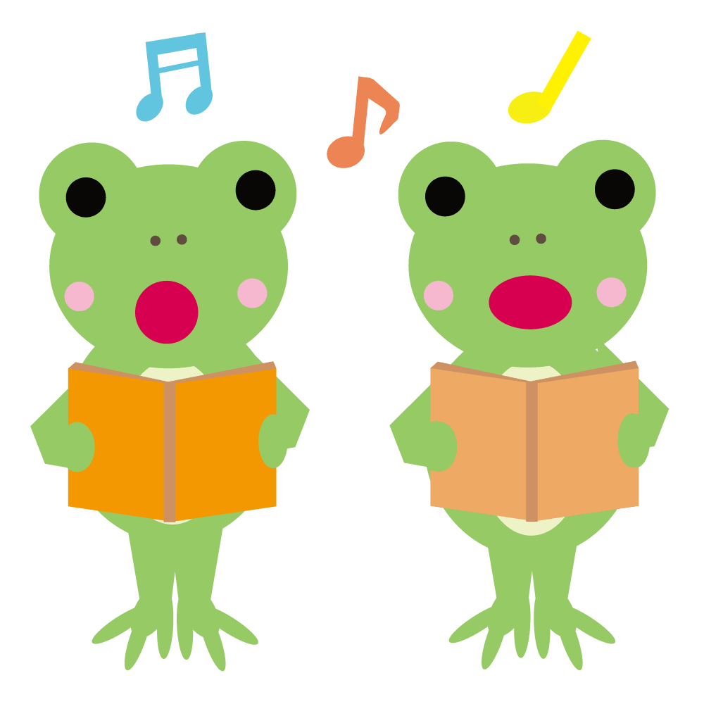 拿着乐谱合唱的两只青蛙