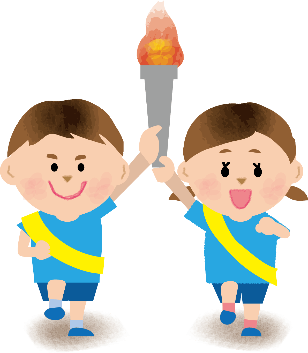 子供2人が聖火の持って走っている運動会 イラスト素材 超多くの無料かわいいイラスト素材
