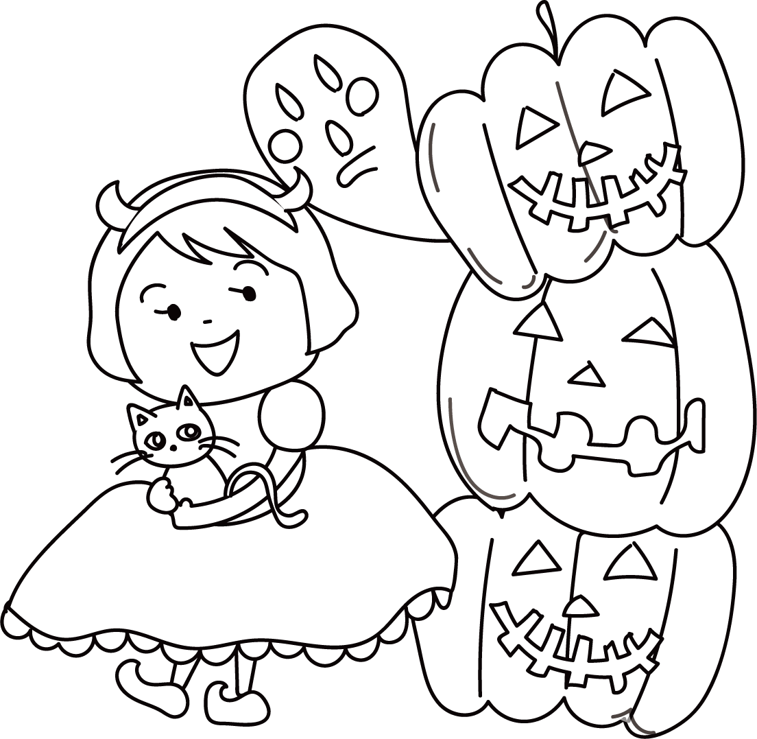 ぬりえに使えるハロウィン かぼちゃタワー イラスト素材 超多くの無料かわいいイラスト素材