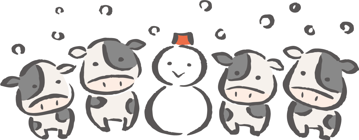 筆描き風-雪だるまと子牛たち-かわいい2021-丑年