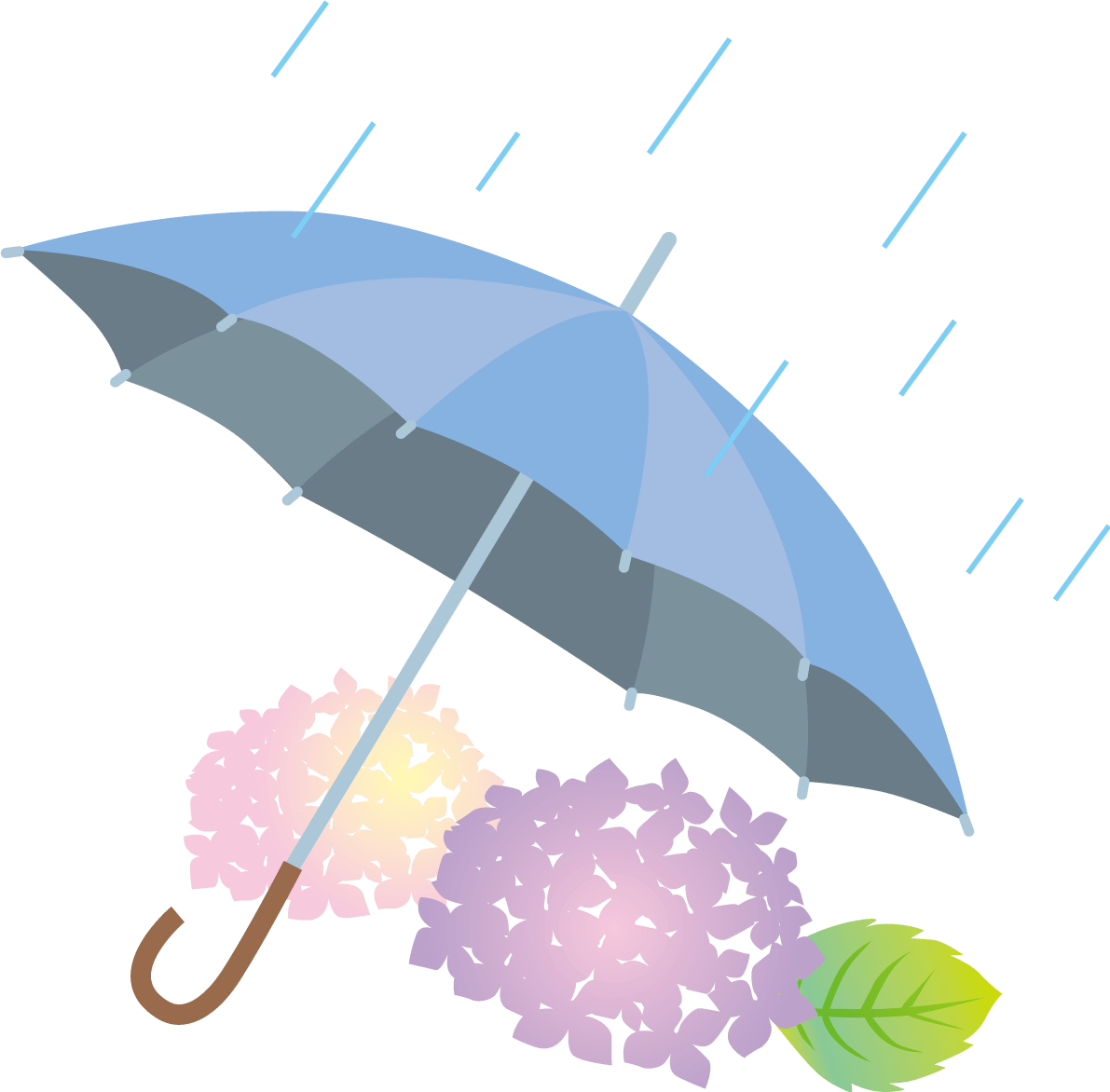雨とあじさいと青い傘のかわいい梅雨 イラスト素材 超多くの無料かわいいイラスト素材