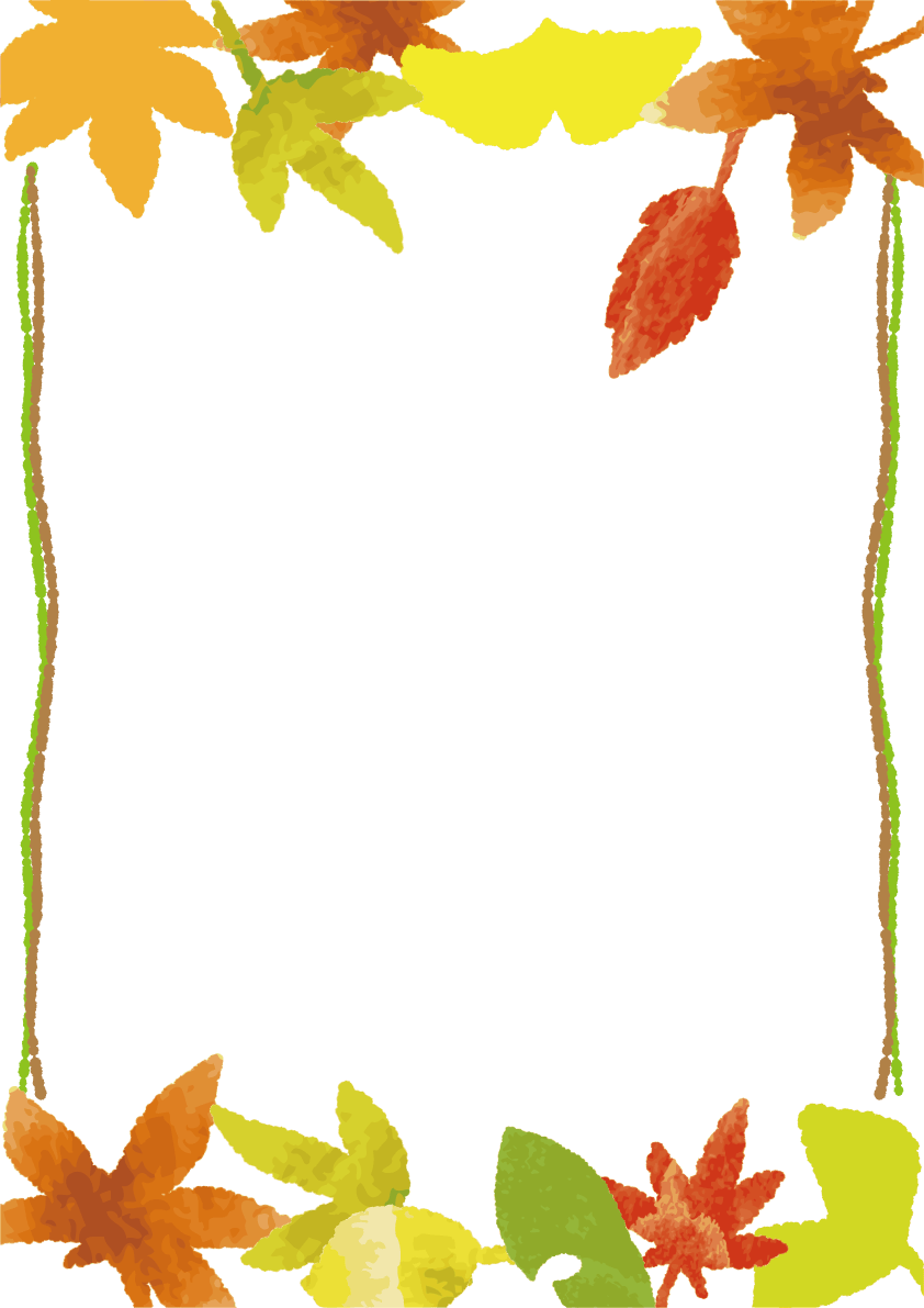 縦長の紅葉(もみじ)フで囲むフレーム飾り枠イラスト／秋
