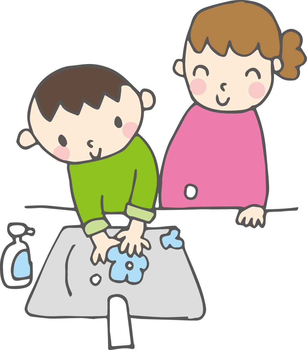 冬天妈妈和洗手的孩子
