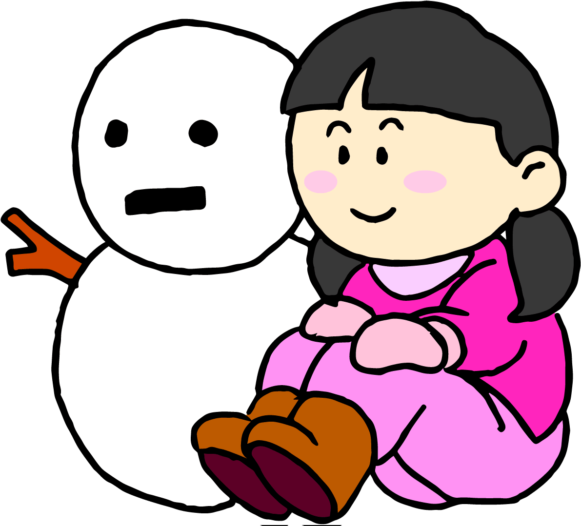 学校の冬イラスト(雪-雪だるま女の子)