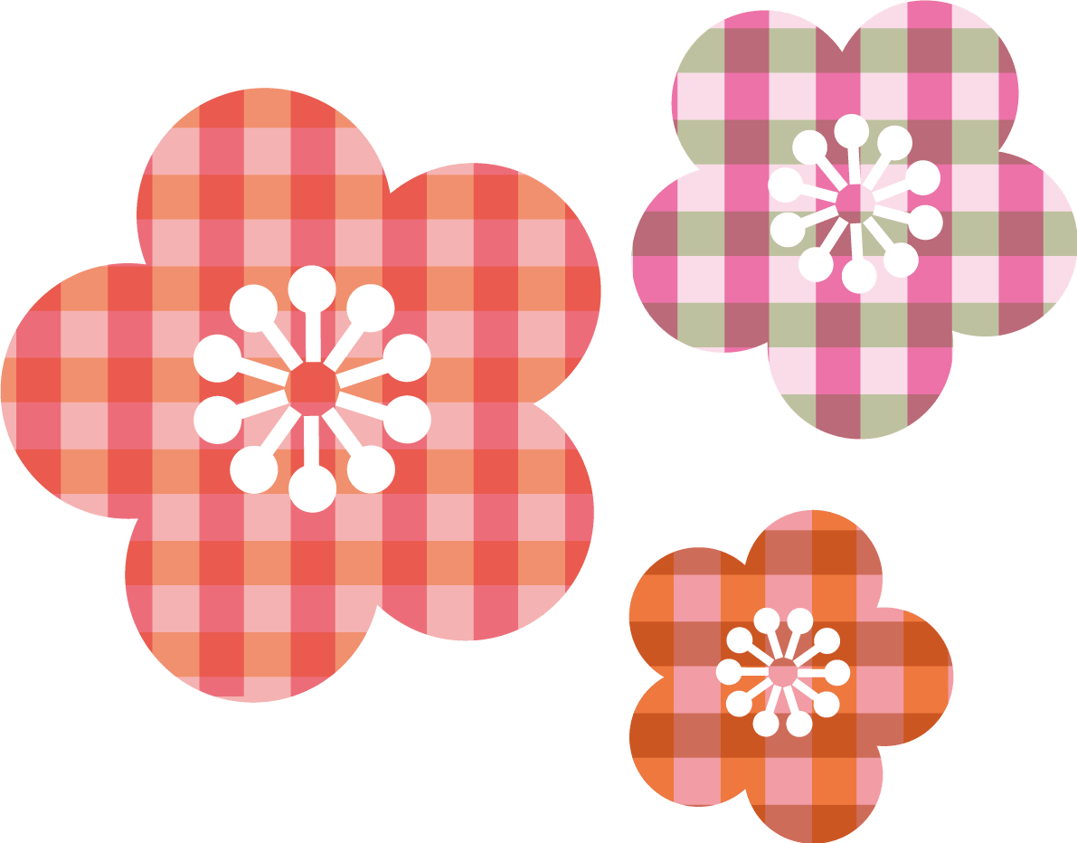 かわいいチェック柄の桃の花-ひな祭り