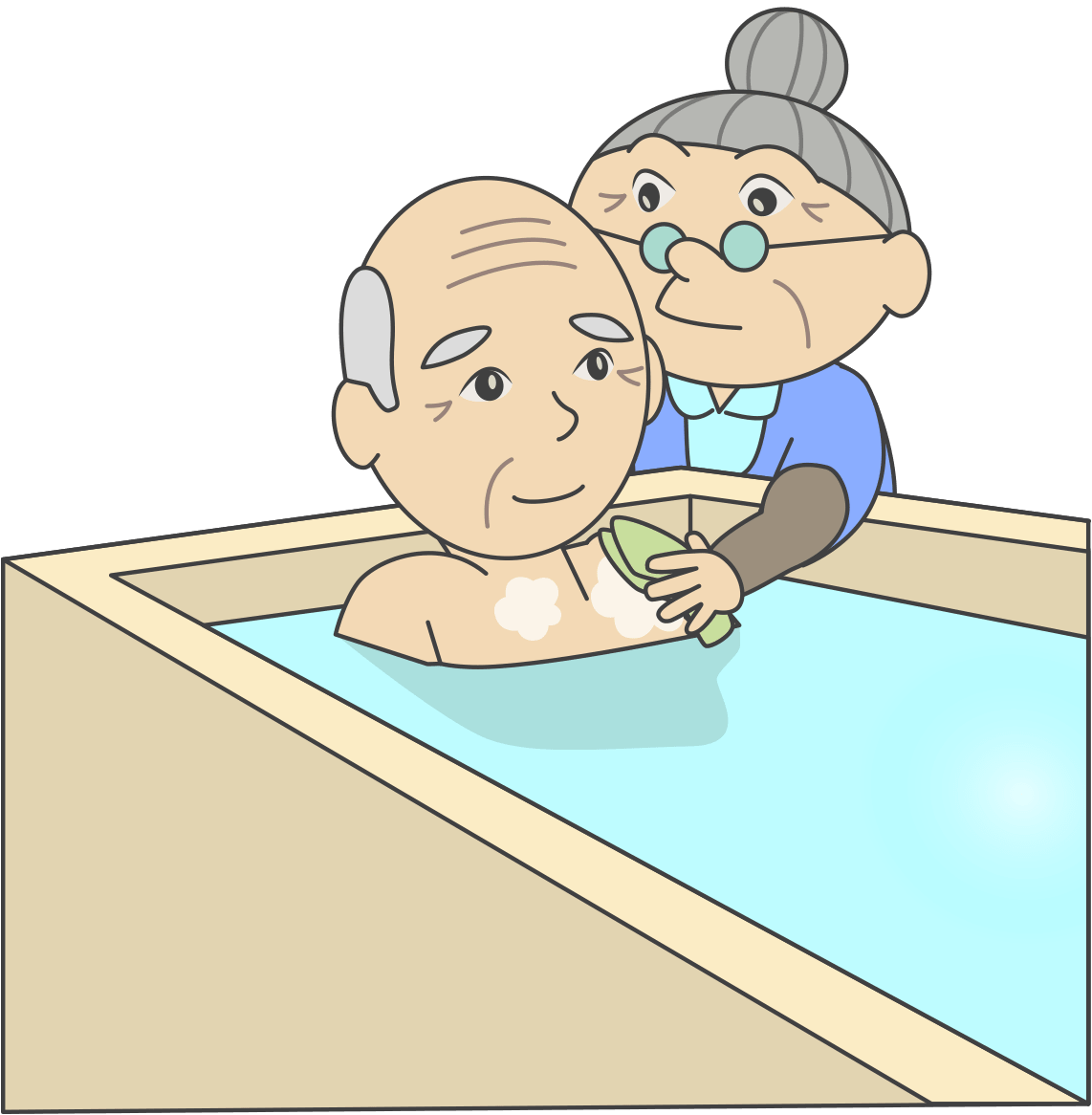 おじいちゃんを介護するおばあちゃん-お風呂編