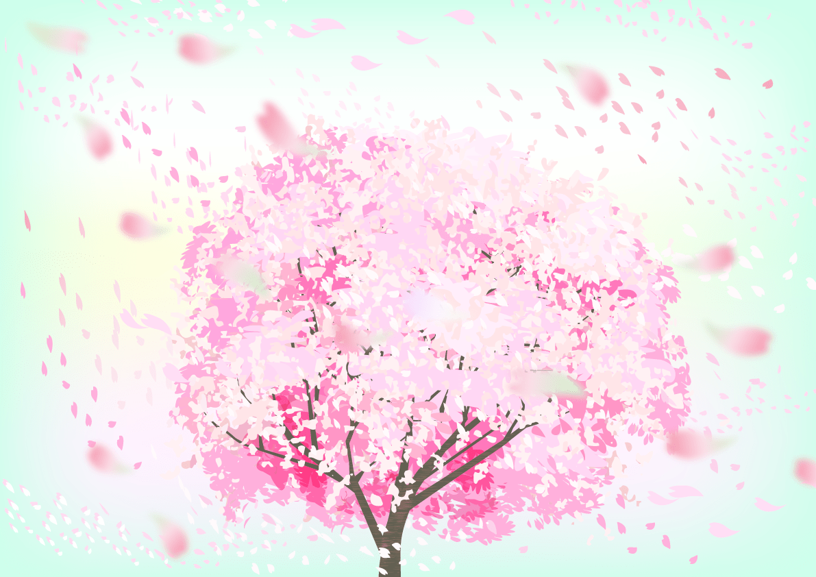 从樱花树飞舞的樱花暴风雪的背景