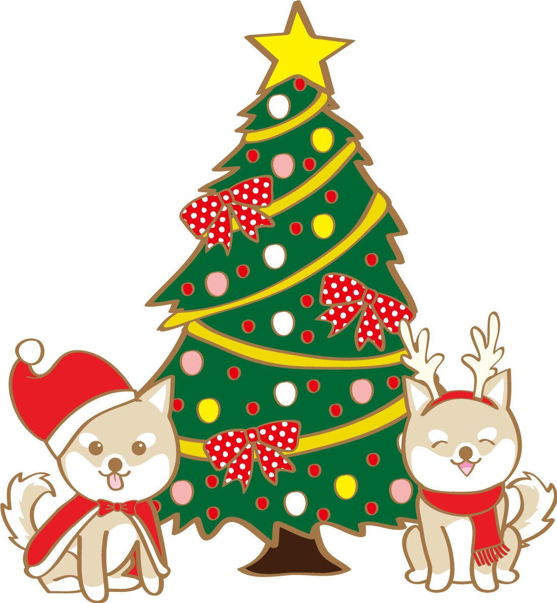 圣诞节(树和两只柴犬)