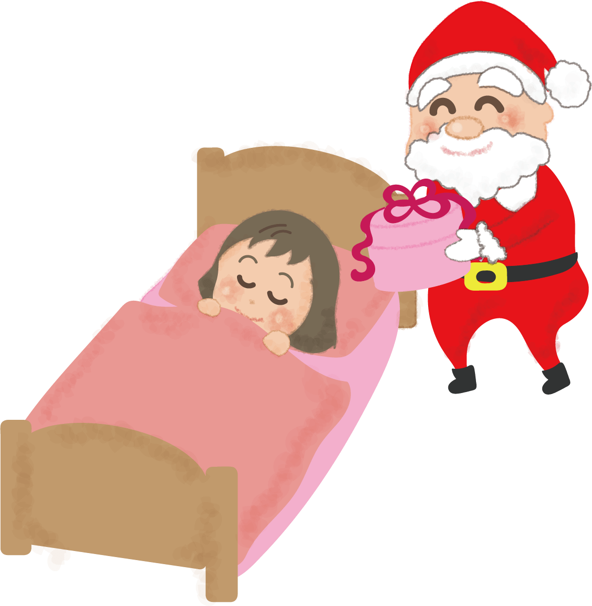 圣诞礼物放在枕边的圣诞老人