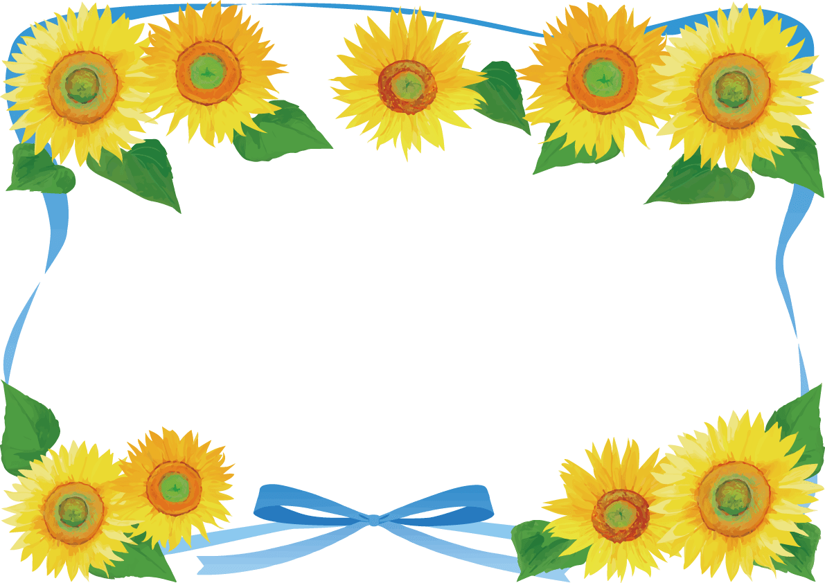 蓝色丝带和向日葵的花框架插图(时尚漂亮的真实篇