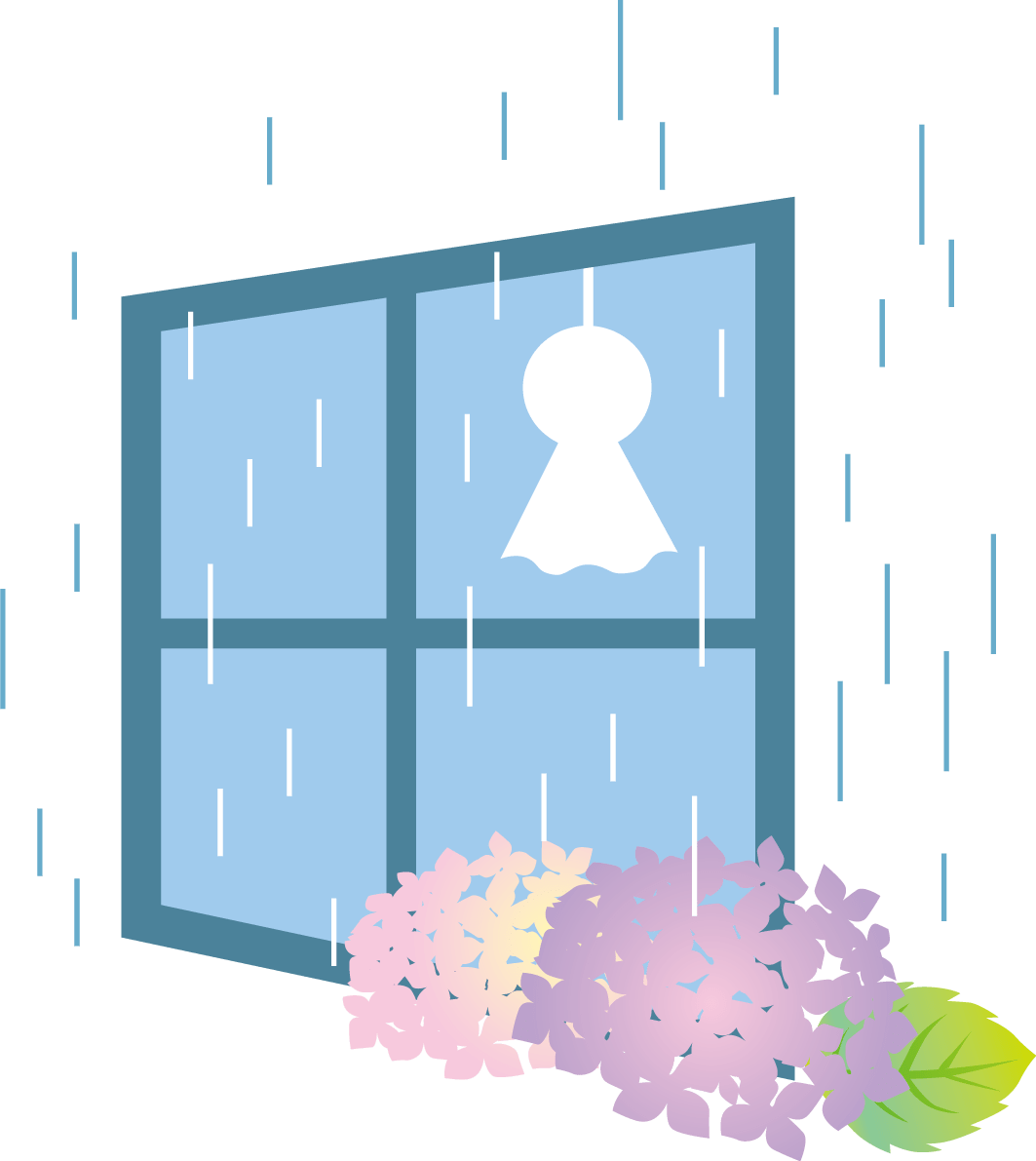 窓と雨とあじさいとてるてる坊主のかわいい梅雨 イラスト素材 超多くの無料かわいいイラスト素材