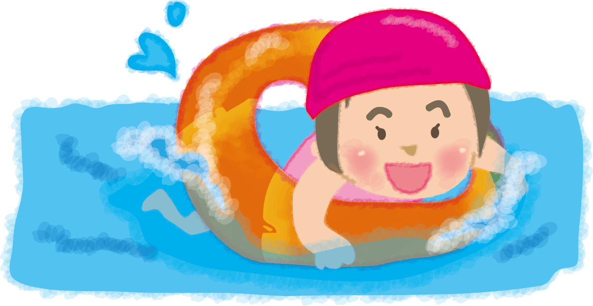 浮き輪で泳ぐかわいい女の子 海プール イラスト素材 超多くの無料かわいいイラスト素材