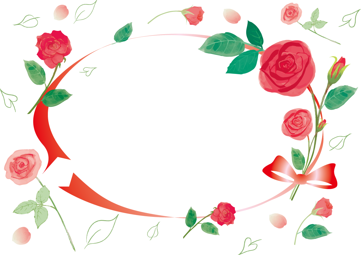 赤いバラ 薔薇 とリボンおしゃれ水彩画風フレーム枠 イラスト素材 超多くの無料かわいいイラスト素材
