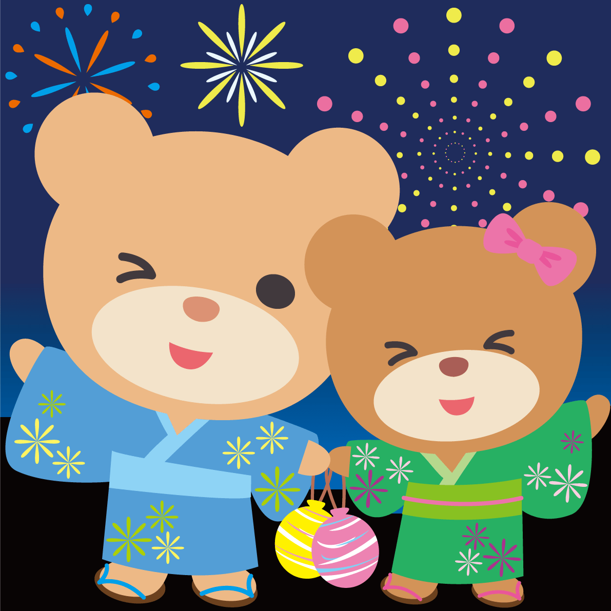 クマが花火大会で夜空を見上げる動物 イラスト素材 超多くの無料かわいいイラスト素材