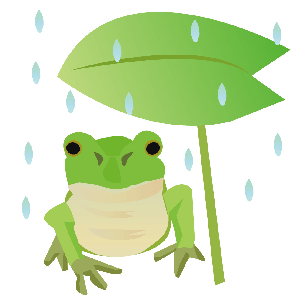 葉の下で雨宿りをするカエル イラスト素材 超多くの無料かわいいイラスト素材