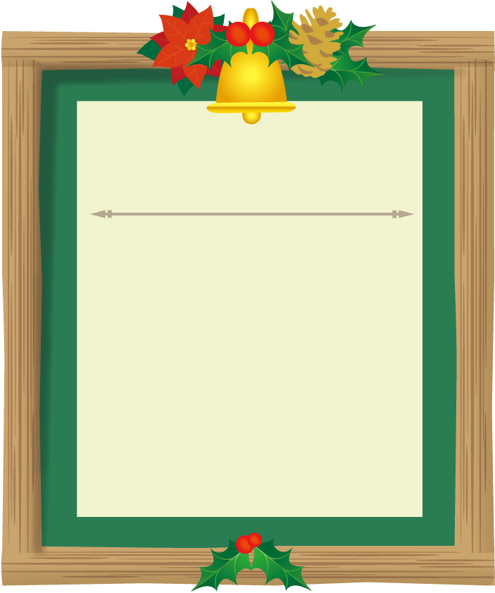 木枠とグリーンで囲むかわいいクリスマス-フレーム枠