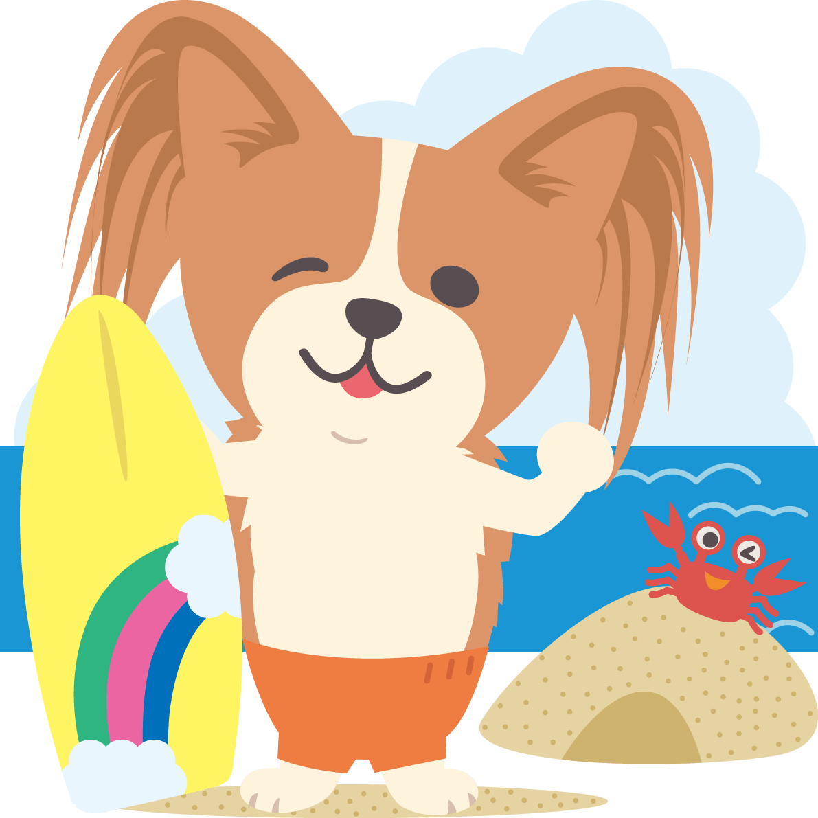 パピヨン 犬 海開き かわいいサーフィン イラスト素材 超多くの無料かわいいイラスト素材