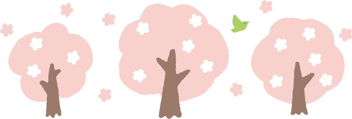 手描きタッチの3本の桜の木イラスト-ワンポイント(フリー