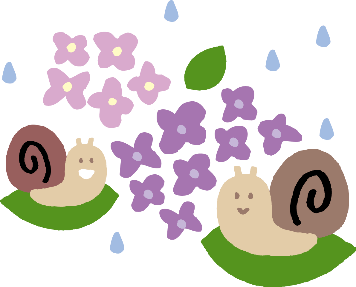 紫阳花和两只蜗牛(电脑虫)梅雨