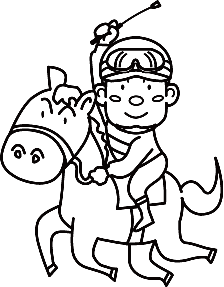 競馬-騎手と馬のぬりえ(線画)